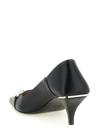 Black Lamb Leather Mid Heel Pumps