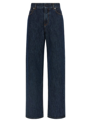 Blue Cotton Straight-Leg Jeans