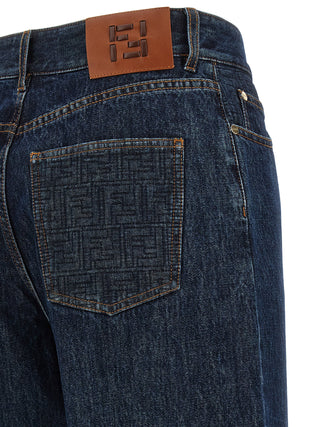 Blue Cotton Straight-Leg Jeans