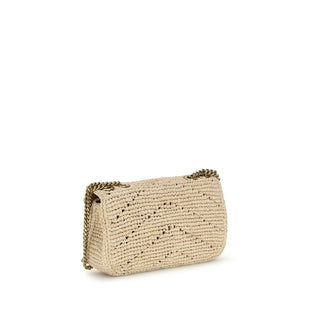 Bolso de hombro de rafia beige