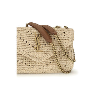 Bolso de hombro de rafia beige