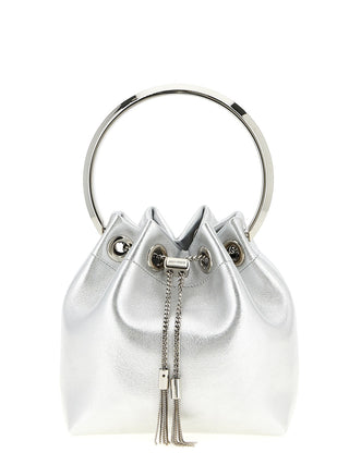 Bolso de mano de cuero de cordero plateado