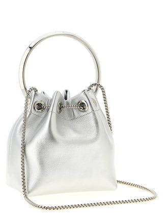Bolso de mano de cuero de cordero plateado