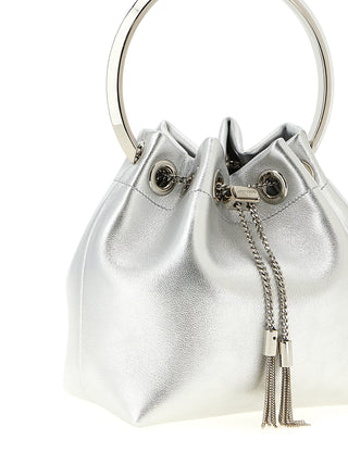 Bolso de mano de cuero de cordero plateado