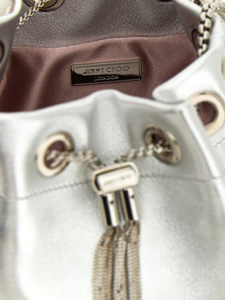 Bolso de mano de cuero de cordero plateado