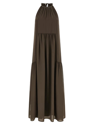 Brown Polyester Long Dress