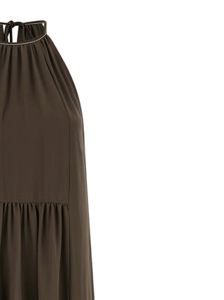 Brown Polyester Long Dress
