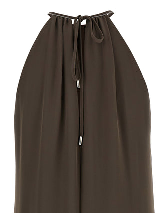 Brown Polyester Long Dress