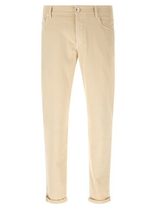 Beige Cotton Straight-Leg Jeans