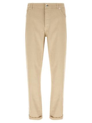 Beige Cotton Tapered Jeans