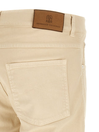 Beige Cotton Straight-Leg Jeans