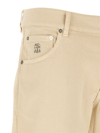 Beige Cotton Straight-Leg Jeans