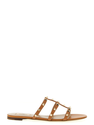 Beige Calfskin Flat Sandals