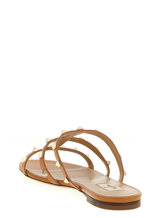 Beige Calfskin Flat Sandals