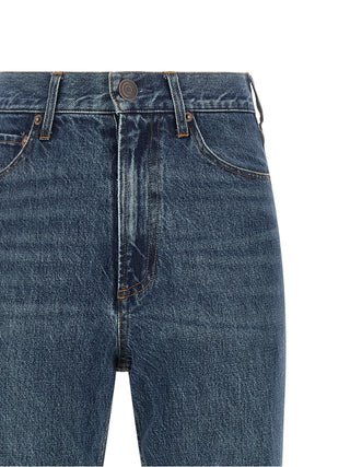 Blue Cotton Flared Jeans
