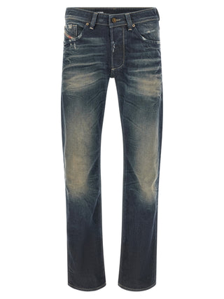 Blue Cotton Straight-Leg Jeans