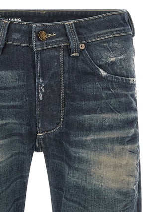 Blue Cotton Straight-Leg Jeans