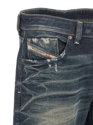 Blue Cotton Straight-Leg Jeans