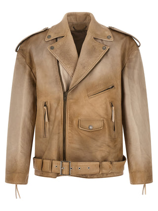 Beige Buffalo Leather Leather Jacket