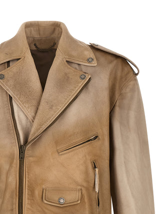 Beige Buffalo Leather Leather Jacket