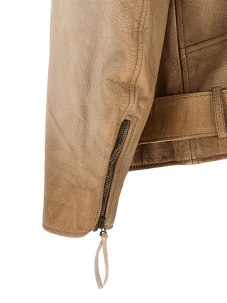 Beige Buffalo Leather Leather Jacket
