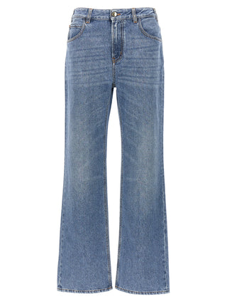 Blue Cotton High-Waisted Jean