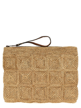 Beige Raffia Clutch Bag