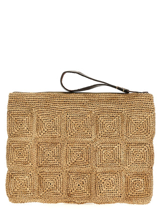 Beige Raffia Clutch Bag