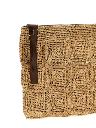 Beige Raffia Clutch Bag