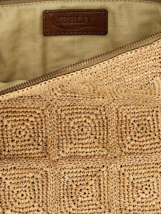 Beige Raffia Clutch Bag