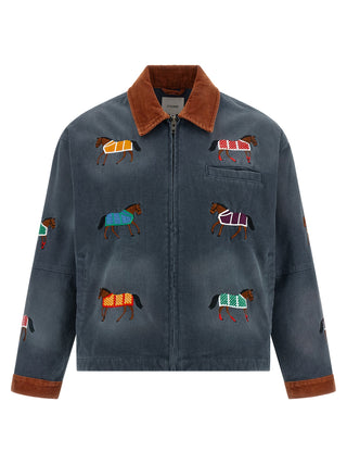 Blue Cotton Biker Jacket