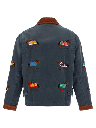 Blue Cotton Biker Jacket