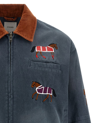 Blue Cotton Biker Jacket