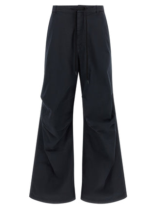 Blue Cotton Casual Pants