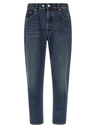 Blue Cotton Tapered Jeans