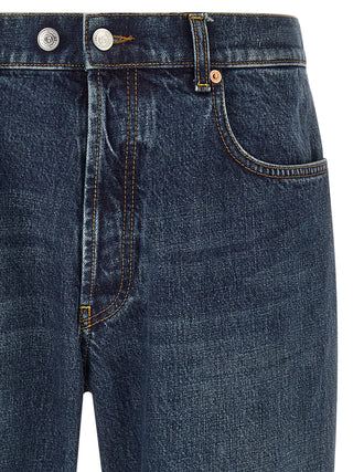 Blue Cotton Tapered Jeans