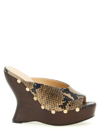 Brown Calfskin Wedge Sandals