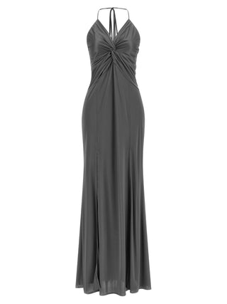 Vestido largo gris de acetato