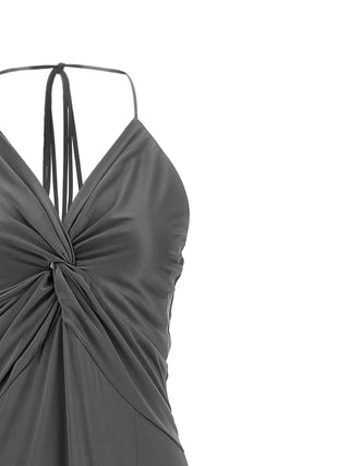 Vestido largo gris de acetato