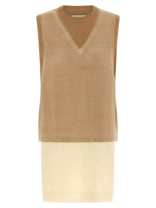 Beige Virgin Wool Sleeveless Jacket