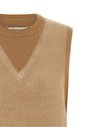 Beige Virgin Wool Sleeveless Jacket