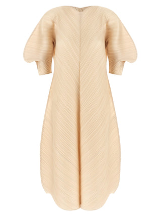 Beige Polyester Midi Dress