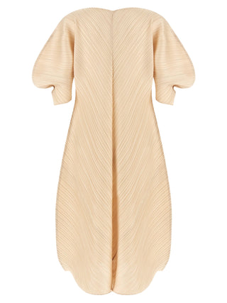 Beige Polyester Midi Dress