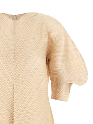 Beige Polyester Midi Dress