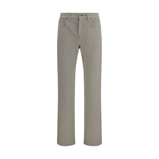 Beige Cotton Tapered Jeans