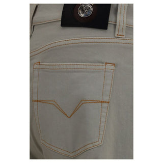 Beige Cotton Tapered Jeans