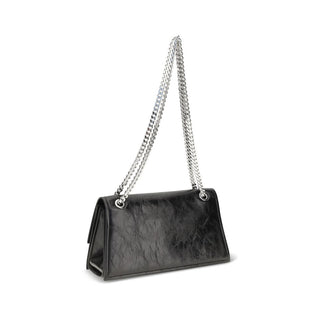 Bolso de hombro negro de ante y cuero