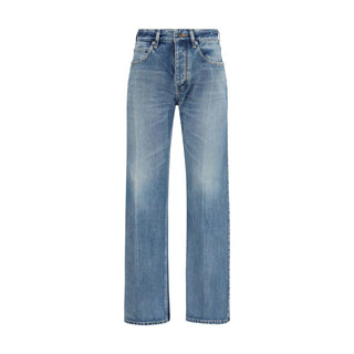 Blue Cotton Straight-Leg Jeans