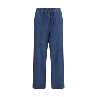 Blue Polyester Casual Pants