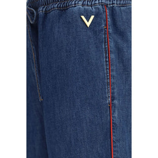 Blue Polyester Casual Pants